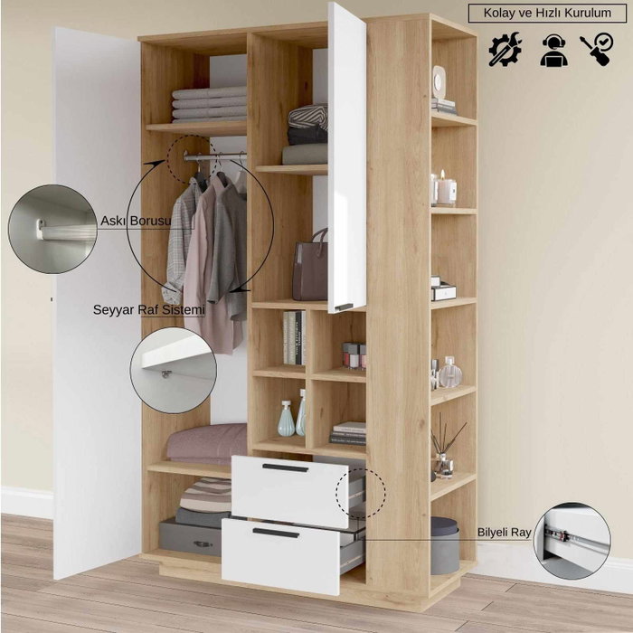 Hanah Home Armario Multiusos Natural y Blanco Hanah Home Armario Multiusos Natural y Blanco